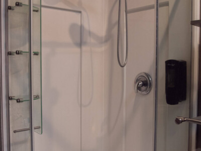 Clean private shower at California Dreams Hostel in San Diego